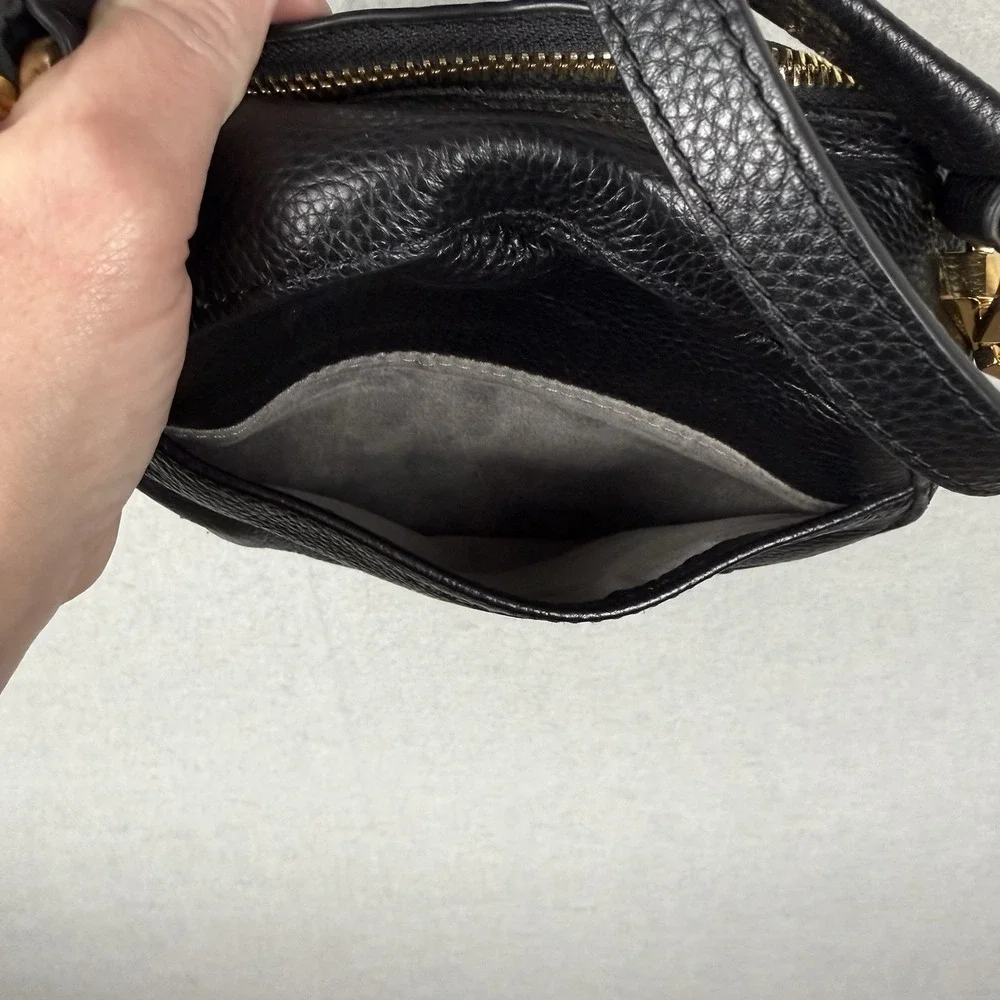 Vince Camuto Black Pebbled‎ Leather Round Crossbody Bag Gold Hardware Top Handle